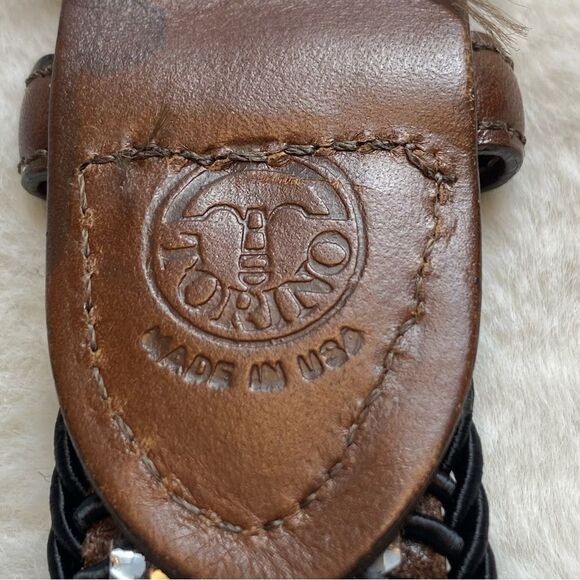 Torino Made In USA Brown Leather Black Braiding Belt Size 44 - Picture 2 of 10